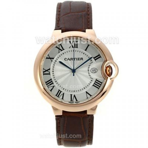 Cartier Ballon bleu de Cartier Rose Gold Case with White Dial-Leather Strap