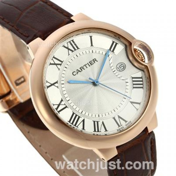Cartier Ballon bleu de Cartier Rose Gold Case with White Dial-Leather Strap