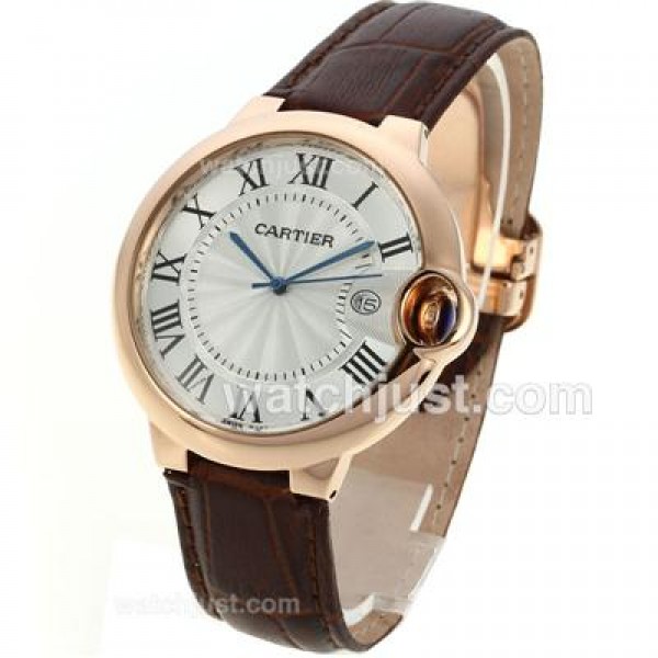 Cartier Ballon bleu de Cartier Rose Gold Case with White Dial-Leather Strap