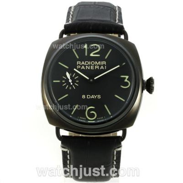 Panerai Radiomir 8 Days Automatic PVD Case with Black Dial-Leather Strap