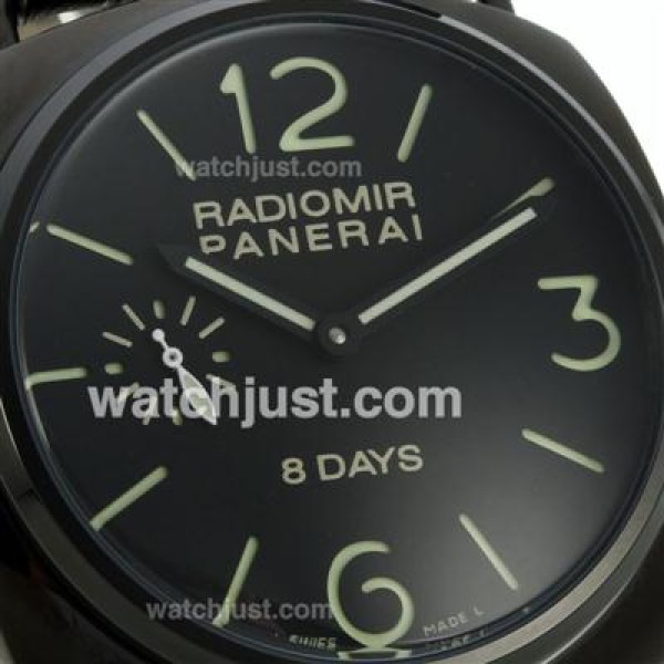 Panerai Radiomir 8 Days Automatic PVD Case with Black Dial-Leather Strap