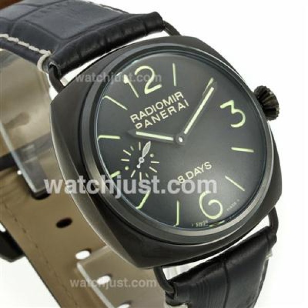 Panerai Radiomir 8 Days Automatic PVD Case with Black Dial-Leather Strap