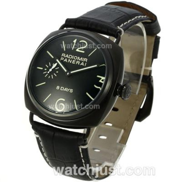 Panerai Radiomir 8 Days Automatic PVD Case with Black Dial-Leather Strap