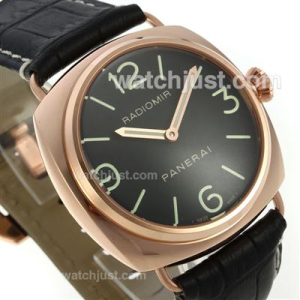 Panerai Radiomir Automatic Rose Gold Case with Black Dial-Leather Strap