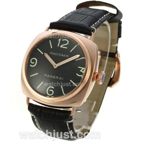 Panerai Radiomir Automatic Rose Gold Case with Black Dial-Leather Strap