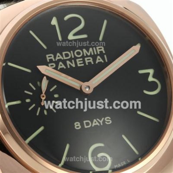 Panerai Radiomir 8 Days Automatic Rose Gold Case with Black Dial-Leather Strap