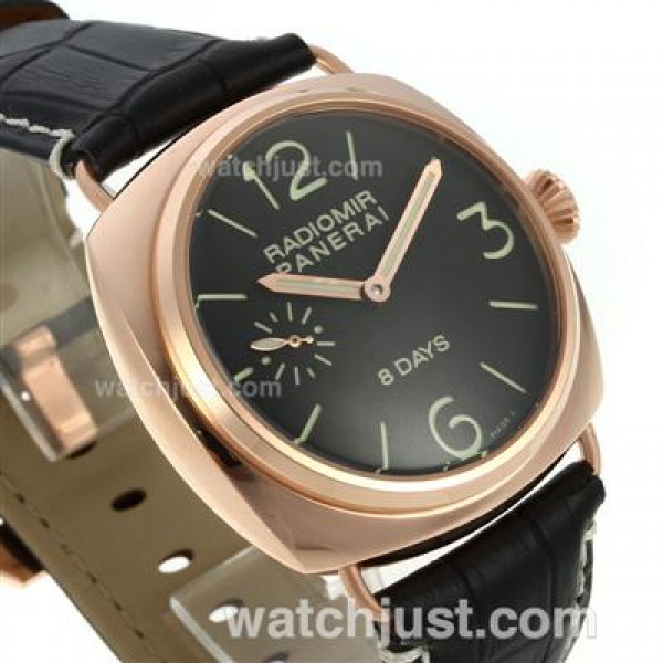 Panerai Radiomir 8 Days Automatic Rose Gold Case with Black Dial-Leather Strap