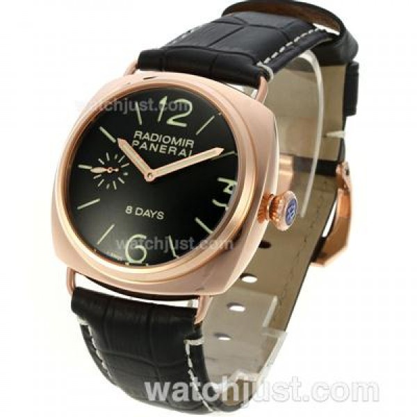 Panerai Radiomir 8 Days Automatic Rose Gold Case with Black Dial-Leather Strap