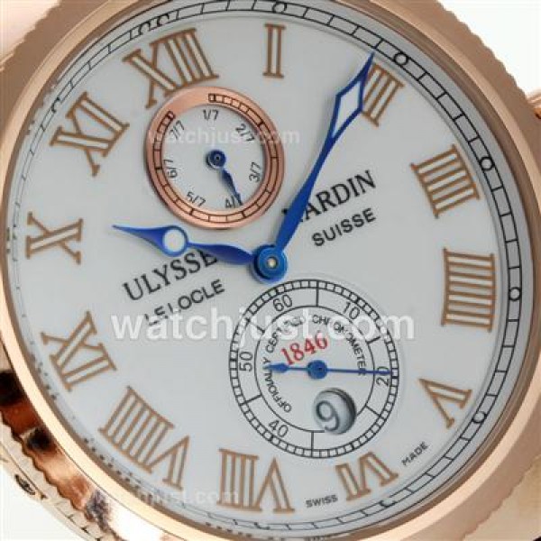 Ulysse Nardin Maxi Marine Automatic Rose Gold Case Roman Markers with White Dial-Rubber Strap