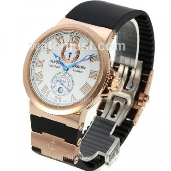 Ulysse Nardin Maxi Marine Automatic Rose Gold Case Roman Markers with White Dial-Rubber Strap