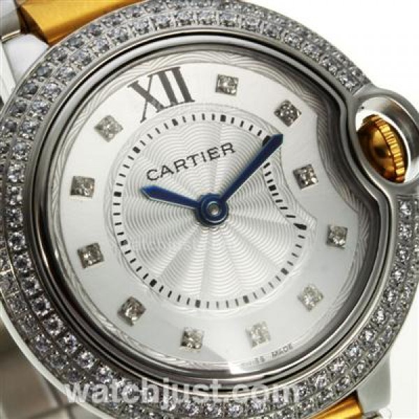 Cartier Ballon bleu de Cartier Two Tone Diamond Bezel Diamond Markers with White Dial-Lady Size