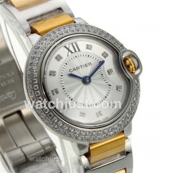 Cartier Ballon bleu de Cartier Two Tone Diamond Bezel Diamond Markers with White Dial-Lady Size