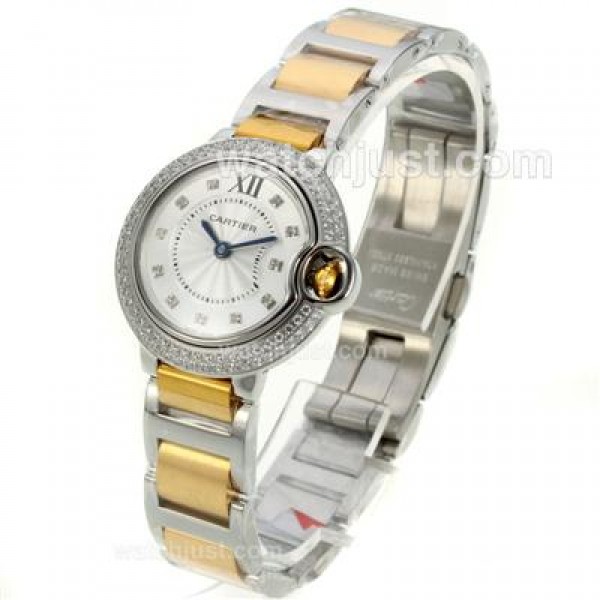Cartier Ballon bleu de Cartier Two Tone Diamond Bezel Diamond Markers with White Dial-Lady Size
