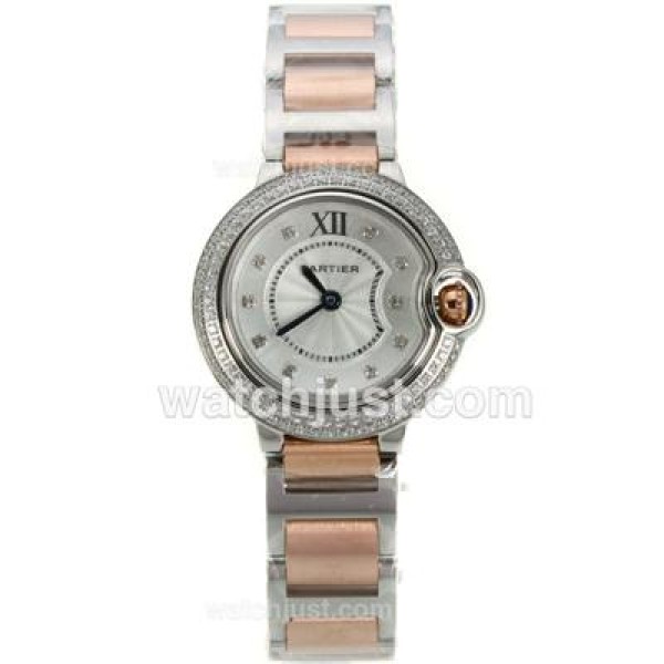 Cartier Ballon bleu de Cartier Two Tone Diamond Bezel Diamond Markers with White Dial-Lady Size