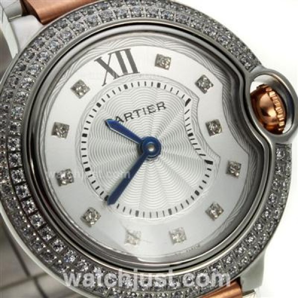 Cartier Ballon bleu de Cartier Two Tone Diamond Bezel Diamond Markers with White Dial-Lady Size