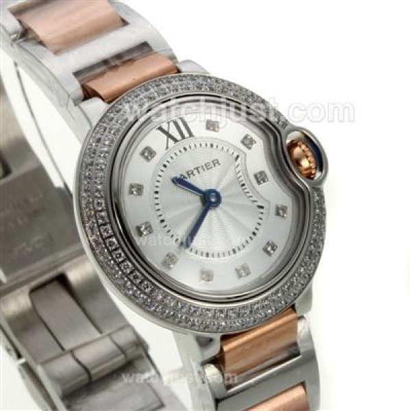 Cartier Ballon bleu de Cartier Two Tone Diamond Bezel Diamond Markers with White Dial-Lady Size
