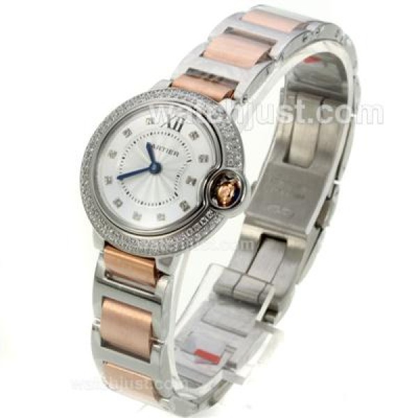 Cartier Ballon bleu de Cartier Two Tone Diamond Bezel Diamond Markers with White Dial-Lady Size