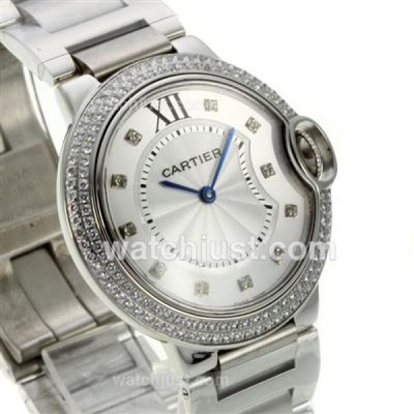 Cartier Ballon bleu de Cartier Diamond Bezel Diamond Markers with White Dial S/S-Medium Size