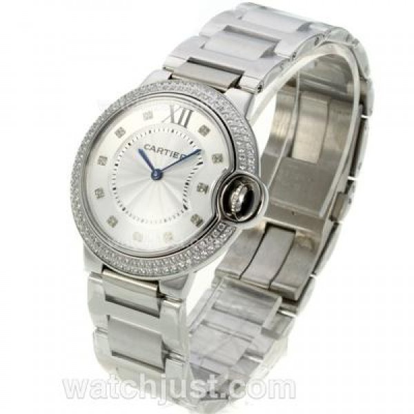 Cartier Ballon bleu de Cartier Diamond Bezel Diamond Markers with White Dial S/S-Medium Size