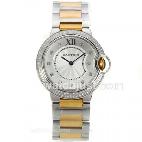 Cartier Ballon bleu de Cartier Two Tone Diamond Bezel Diamond Markers with White Dial-Medium Size