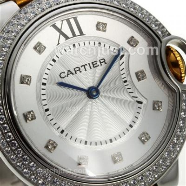 Cartier Ballon bleu de Cartier Two Tone Diamond Bezel Diamond Markers with White Dial-Medium Size