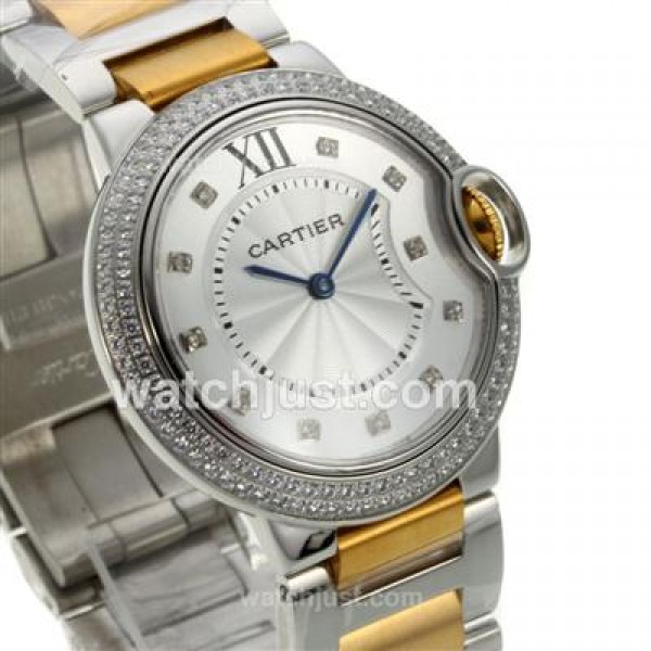 Cartier Ballon bleu de Cartier Two Tone Diamond Bezel Diamond Markers with White Dial-Medium Size