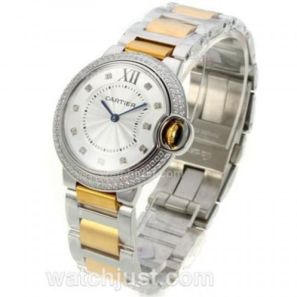 Cartier Ballon bleu de Cartier Two Tone Diamond Bezel Diamond Markers with White Dial-Medium Size