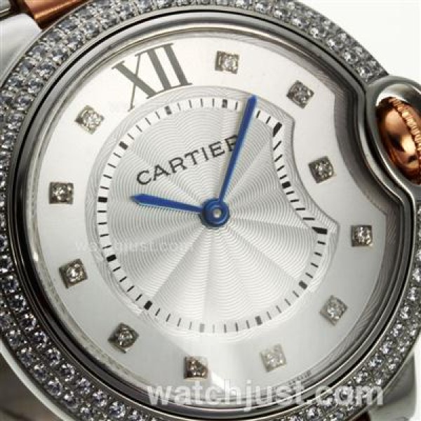 Cartier Ballon bleu de Cartier Two Tone Diamond Bezel Diamond Markers with White Dial-Medium Size