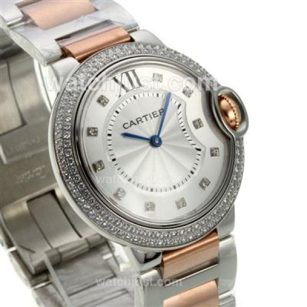 Cartier Ballon bleu de Cartier Two Tone Diamond Bezel Diamond Markers with White Dial-Medium Size