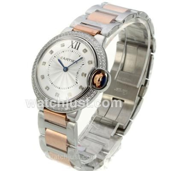 Cartier Ballon bleu de Cartier Two Tone Diamond Bezel Diamond Markers with White Dial-Medium Size