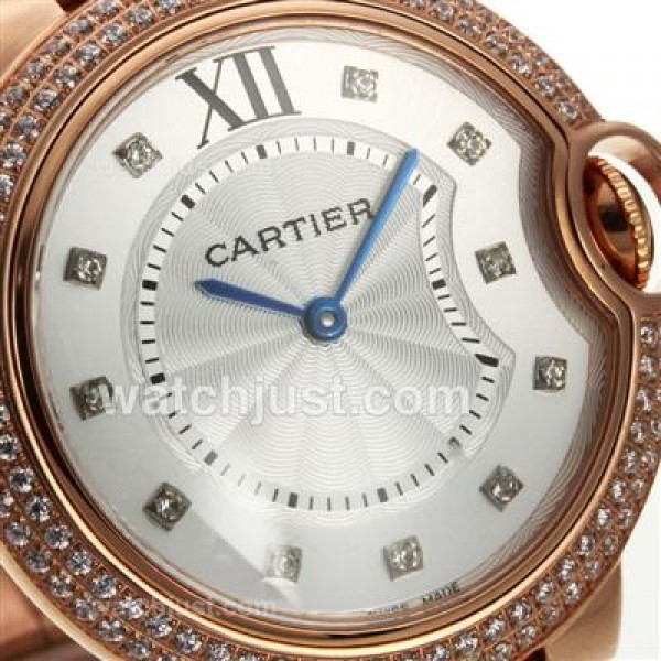 Cartier Ballon bleu de Cartier Full Rose Gold Diamond Bezel Diamond Markers with White Dial-Medium Size