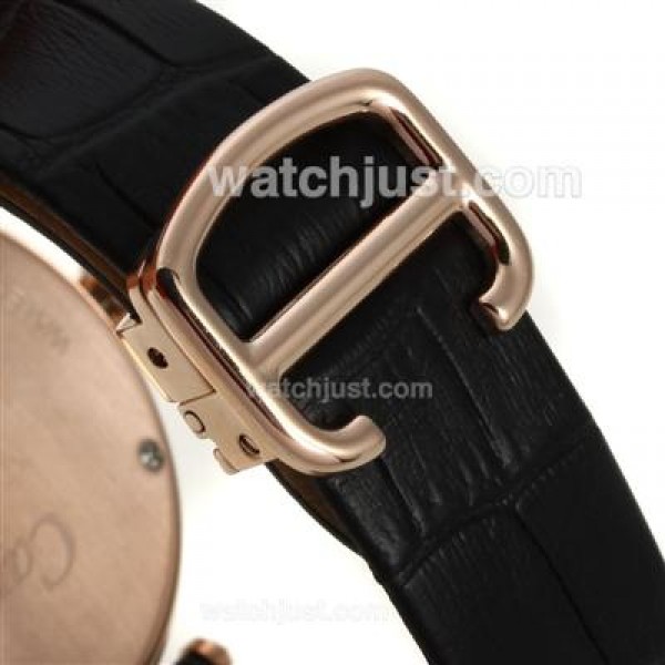Cartier Panthere de Cartier Rose Gold Case Diamond Bezel with White MOP Dial-Black Leather Strap