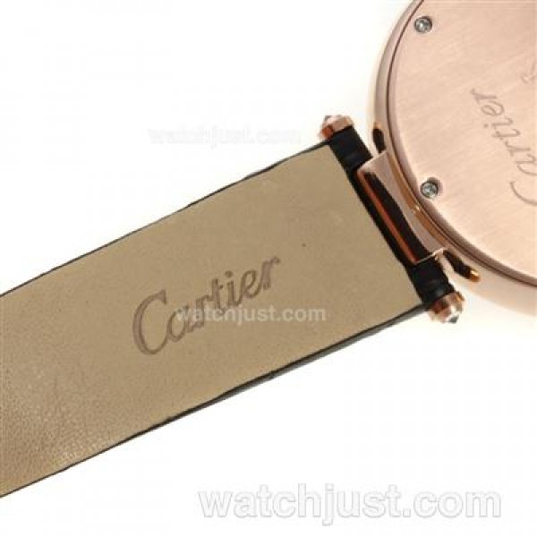 Cartier Panthere de Cartier Rose Gold Case Diamond Bezel with White MOP Dial-Black Leather Strap