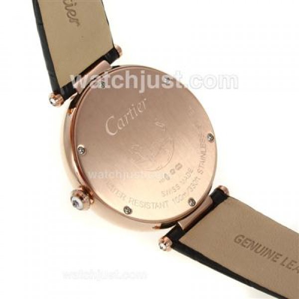 Cartier Panthere de Cartier Rose Gold Case Diamond Bezel with White MOP Dial-Black Leather Strap