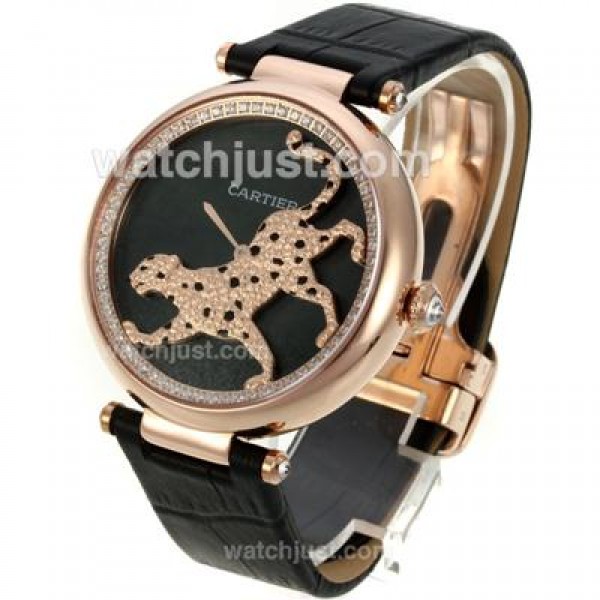 Cartier Panthere de Cartier Rose Gold Case Diamond Bezel with Black MOP Dial-Leather Strap
