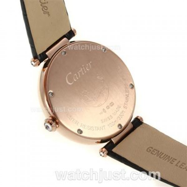 Cartier Panthere de Cartier Rose Gold Case Diamond Bezel with Black MOP Dial-Leather Strap