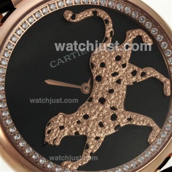 Cartier Panthere de Cartier Rose Gold Case Diamond Bezel with Black MOP Dial-Leather Strap