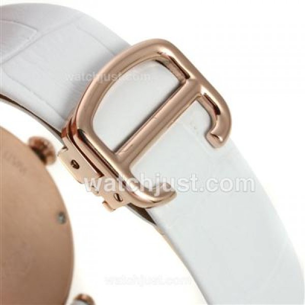 Cartier Panthere de Cartier Rose Gold Case Diamond Bezel with White MOP Dial-White Leather Strap