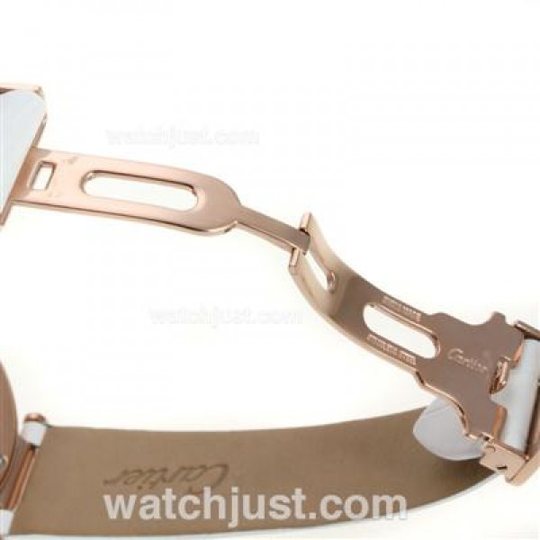Cartier Panthere de Cartier Rose Gold Case Diamond Bezel with White MOP Dial-White Leather Strap