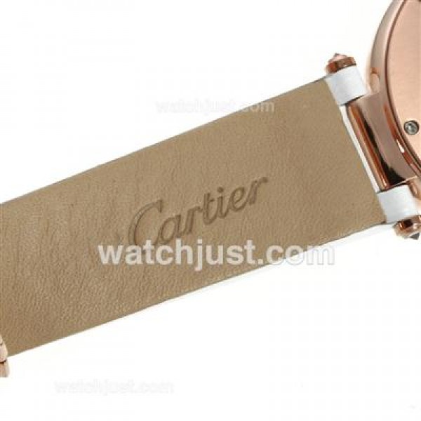 Cartier Panthere de Cartier Rose Gold Case Diamond Bezel with White MOP Dial-White Leather Strap