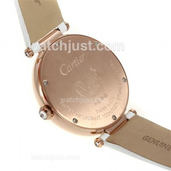 Cartier Panthere de Cartier Rose Gold Case Diamond Bezel with White MOP Dial-White Leather Strap