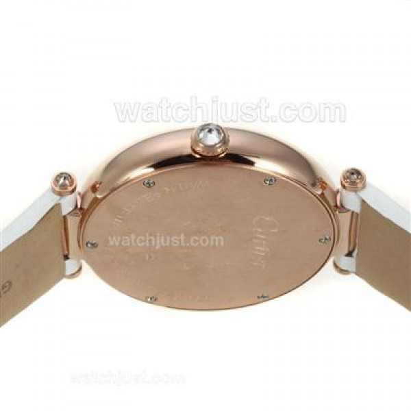 Cartier Panthere de Cartier Rose Gold Case Diamond Bezel with White MOP Dial-White Leather Strap
