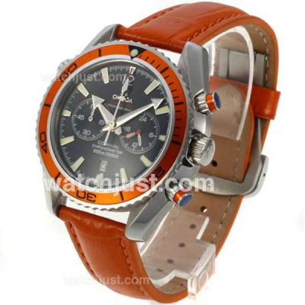 Omega Seamaster Planet Ocean Working Chronograph Orange Bezel with Black Dial-Orange Leather Strap