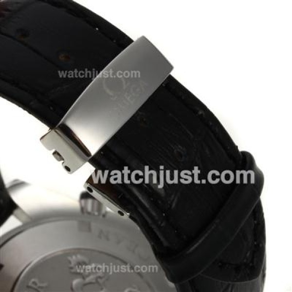 Omega Seamaster Planet Ocean Working Chronograph Black Bezel with Black Dial-Black Leather Strap