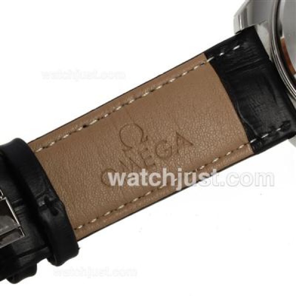 Omega Seamaster Planet Ocean Working Chronograph Black Bezel with Black Dial-Black Leather Strap