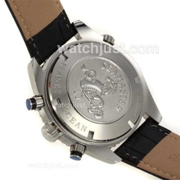 Omega Seamaster Planet Ocean Working Chronograph Black Bezel with Black Dial-Black Leather Strap