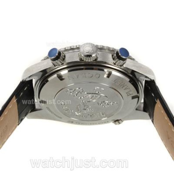 Omega Seamaster Planet Ocean Working Chronograph Black Bezel with Black Dial-Black Leather Strap