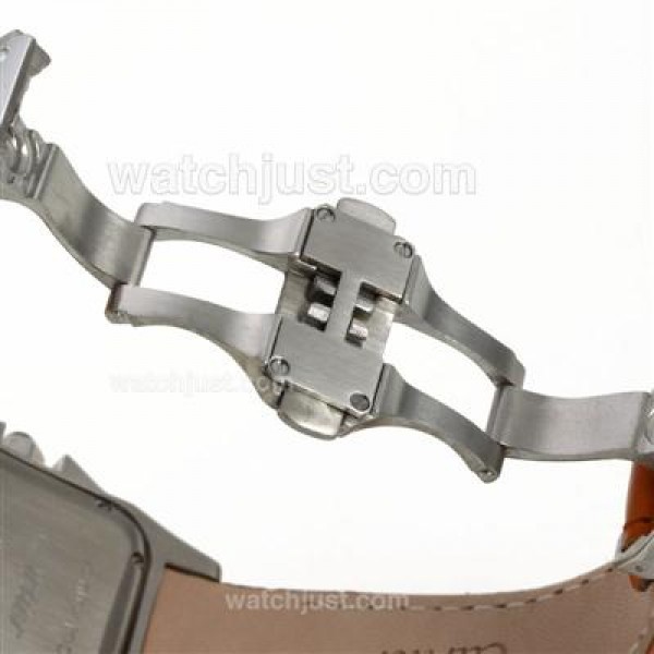 Cartier Santos 100 Diamond Bezel with White Dial-Orange Leather Strap