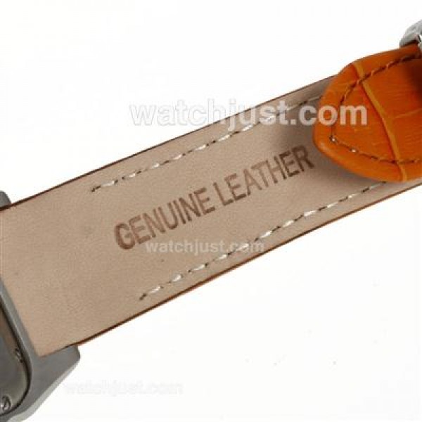 Cartier Santos 100 Diamond Bezel with White Dial-Orange Leather Strap