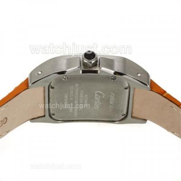 Cartier Santos 100 Diamond Bezel with White Dial-Orange Leather Strap